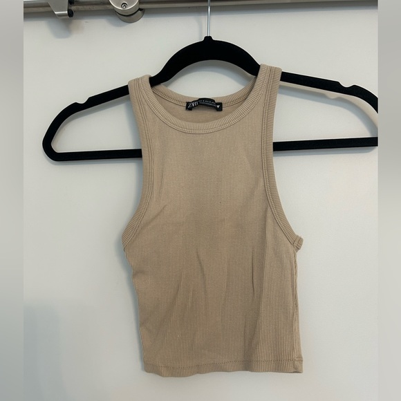 ZARA beige/tan ribbed cropped tank top - Picture 1 of 2